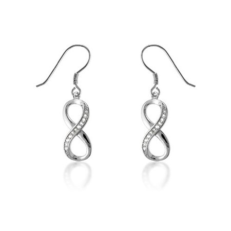 Infinity Dangle Earrings with Half-CZs - Click Image to Close
